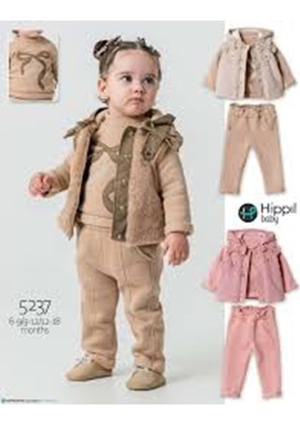 Hippıl Peluş Yelekli Kız 6-18 Aylık Üçlü TAKIM-5239672 - Kahverengi