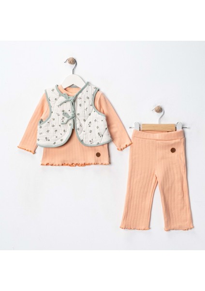 Via Girls Üçlü Yelekli TAKIM-9728320 - Somon