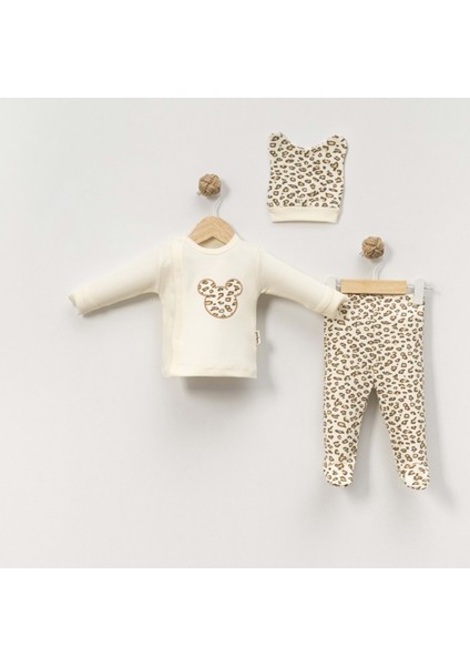 Babycan 9423 Leopar Üçlü Yenidoğan Takım - Krem