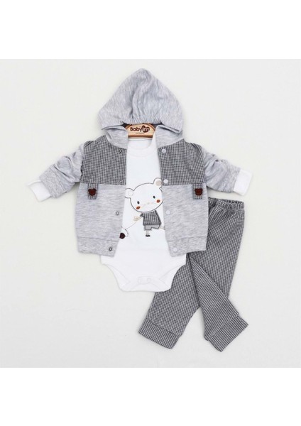 Babyim 2041 3-6-9 Erkek Ayıcıklı Hırkalı Bebek Takım - Füme