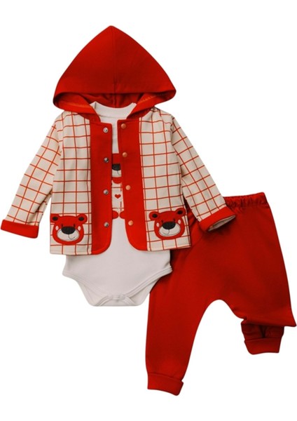 Mini Pakel 3-12 Aylık Erkek Cepleri Ayılı Üçlü TAKIM-1367235 - Turuncu