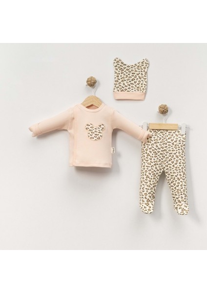Babycan 9423 Leopar Üçlü Yenidoğan Takım - Pudra