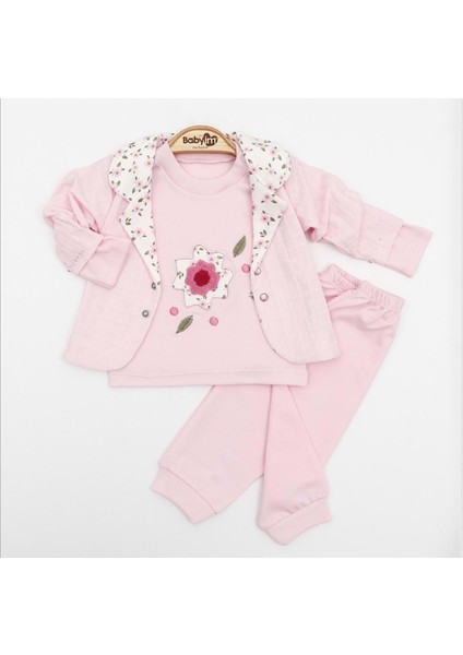Babyim 1978 3-6-9 Kız Çiçekli Hırkalı Bebek Takım - Pembe