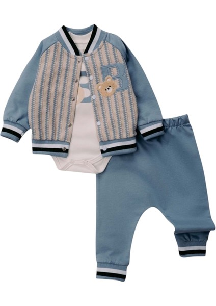 Mini Pakel 3-9 Aylık Erkek Kolej Ceketli Üçlü TAKIM-1380270 - Açık Mavi