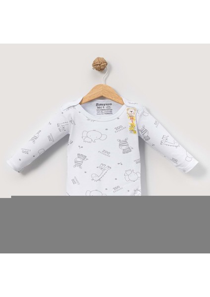 Babytoo 1-3 Yaş Bebek Uzun Kollu Çıtçıtlı Badi SAFARI-70830160 - Beyaz