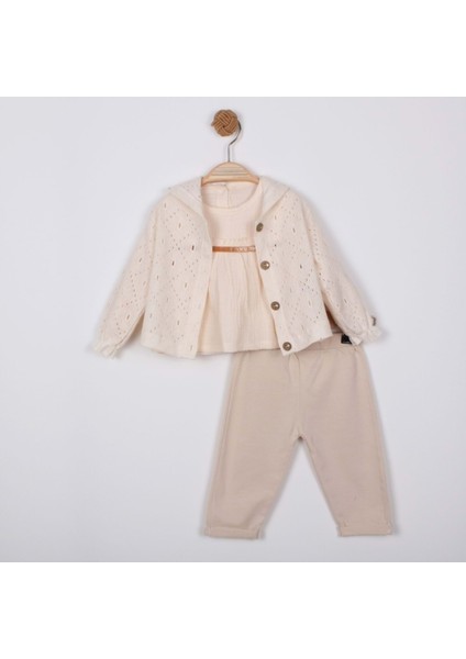 Minino Kız Dantelli Hırkalı TAKIM-1601310 - Bej