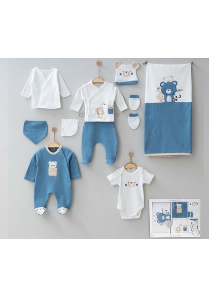 Cayzen Waffle Ayıcık Nakışlı 10 Parça Hastane Çıkışı 3002635 - Mavi