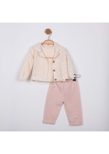 Minino Kız Dantelli Hırkalı TAKIM-1601310 - Somon