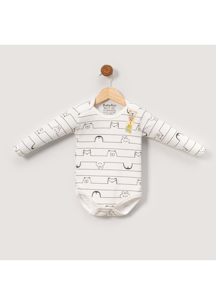 Babytoo 1-3 Yaş Bebek Uzun Kollu Çıtçıtlı Badi Çizgili HAYVAN-70830860 - Krem