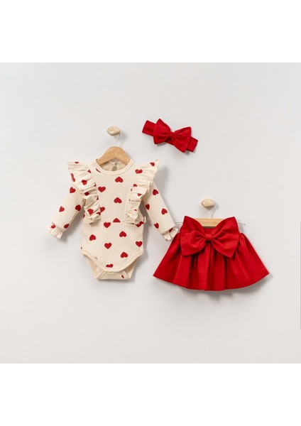 Cayzen 3-12 Ay Kız Etekli 3lü TAKIM-1096235 - Kırmızı