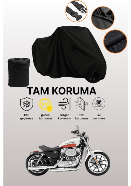 Siyah Harley-Davidson Sportster Superlow XL883L Uyumlu Motosiklet Brandası, Koruyucu Örtü
