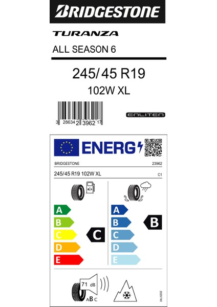 245/45R19 102W Xl Turanza All Season 6 Oto Dört Mevsim (Üretim TARIHI:2025) fiyatları