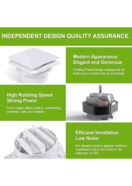 Banyo Fanı, 150 Mm, Sessiz Geri Tepme Kapaklı Hava Tahliye Vantilatörü, Beyaz Duvar ve Pencere Tipi, Mutfak, Banyo, Garaj, Ofis Için Ideal modelleri