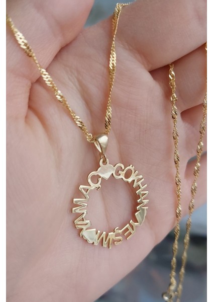 925 Ayar Gümüş 24 Ayar Altın Kaplama 3 Isimli Kolye