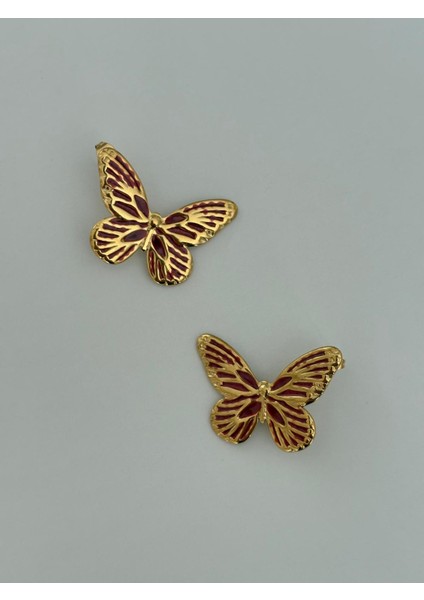 Kelebek Model Bordo Renk Vip Gold Çelik Küpe