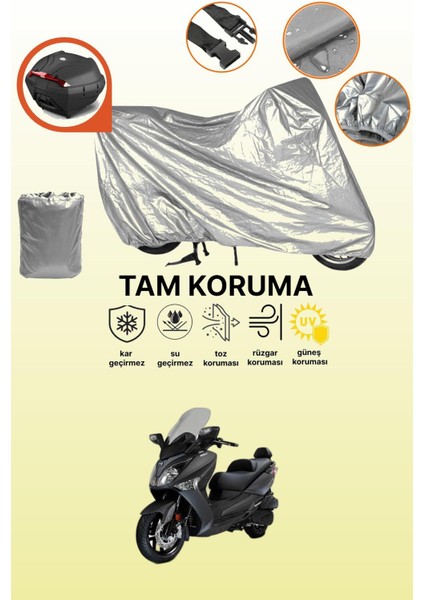 Gri Arka Çanta Uyumlu Sym Joymax 250I Uyumlu Motor Brandası, Koruyucu Örtü