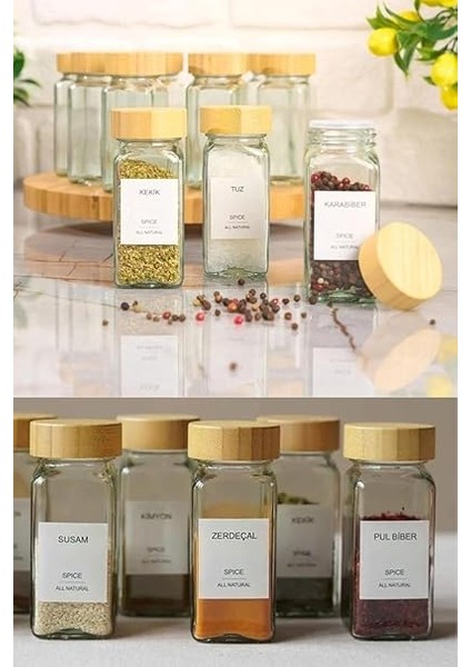 Home 12'li Bambu ve Akasya Kapaklı Cam Baharatlık Seti 120 ml - Doğal Ahşap Kapaklı, Şeffaf Cam, Sağlıklı ve Şık Baharat Kavanozları (Bambu Kapak) indirimleri