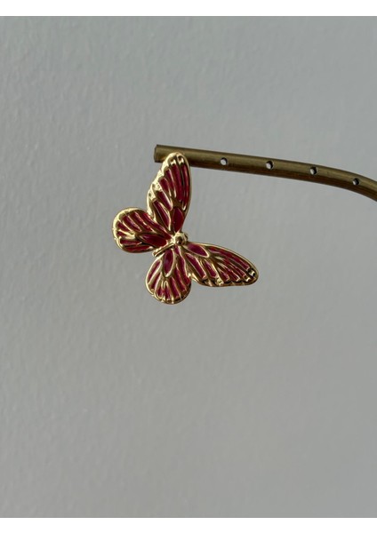 Kelebek Model Bordo Renk Vip Gold Çelik Küpe fırsatları