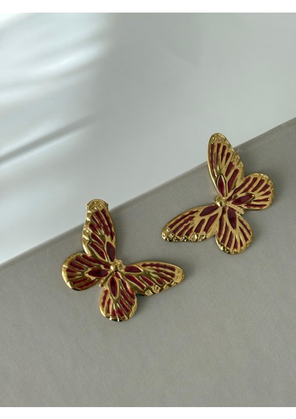 Kelebek Model Bordo Renk Vip Gold Çelik Küpe indirimleri