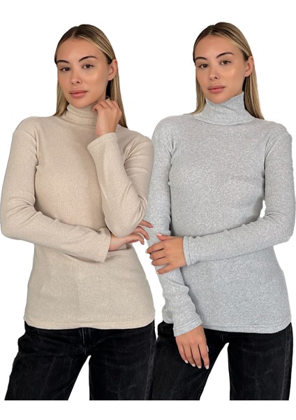 Unisex Pamuklu Balıkçı Yaka Boğazlı Kazak 2'li Set