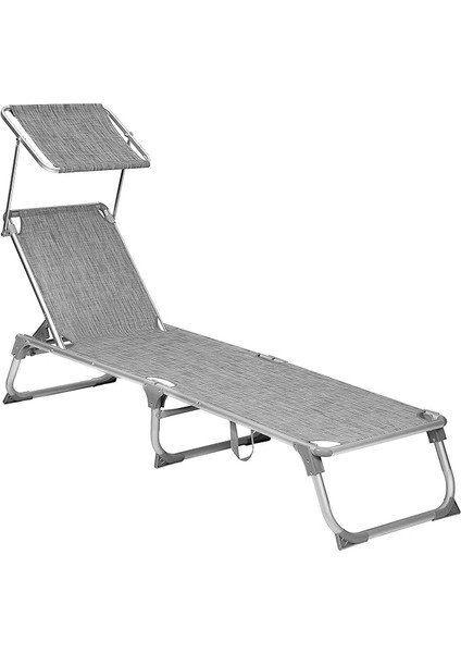 Ayarlanabilir ve Katlanabilir Gölgelikli Şezlong, 55X193X31 Cm, Gri Kırçıllı, GCB19TG