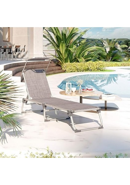 Ayarlanabilir ve Katlanabilir Gölgelikli Şezlong, 55X193X31 Cm, Gri Kırçıllı, GCB19TG fiyatları