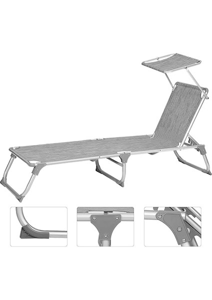 Ayarlanabilir ve Katlanabilir Gölgelikli Şezlong, 55X193X31 Cm, Gri Kırçıllı, GCB19TG fırsatları