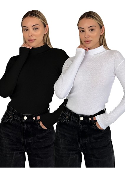 Unisex Pamuklu Balıkçı Yaka Boğazlı Kazak 2'li Set