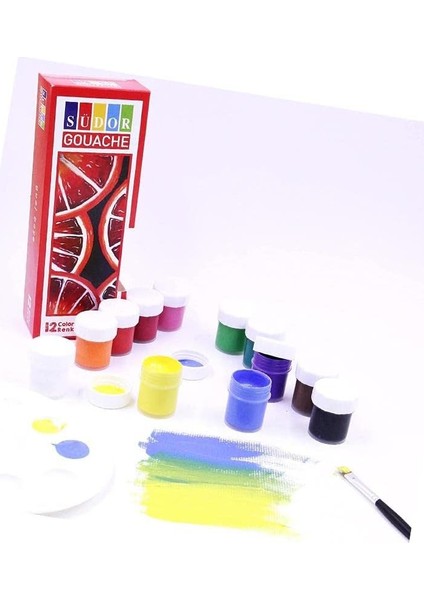Boya 12 Renk x 20 ml Su Bazlı Tüp 1 Paket Südor Guaj Boya Seti Şişe Içerisinde 12 Li modelleri