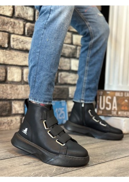 Bantlı Rahat Taban Siyah Yüksek Tabanlı Bağcıksız Erkek Bot TARZ0142 fiyatları