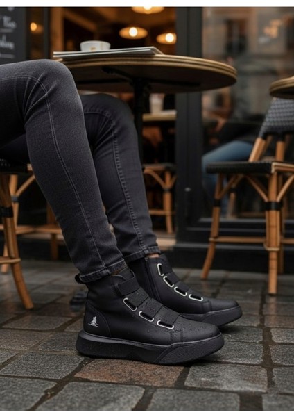 Bantlı Rahat Taban Siyah Yüksek Tabanlı Bağcıksız Erkek Bot TARZ0142 modelleri