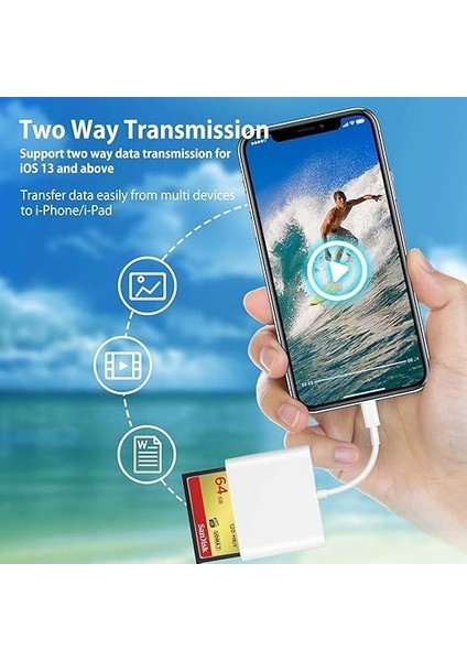 Tip C Kart Okuyucu 3in1, Cf Tf Sd Card Reader iPad ile Uyumlu, Sd Kart Adaptörü, Hafıza Kartı Okuyucu Type C iPhone ile Uyumlu (ZR498 - Type-C Kablo) modelleri