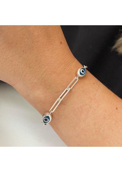 Gümüş Nazarlı Ataç Zincir Bileklik