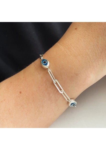 Gümüş Nazarlı Ataç Zincir Bileklik modelleri