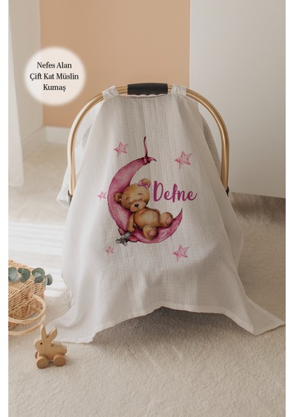 %100 Pamuk Isme Özel Çift Katlı Müslin Puset Örtüsü - Ayıcık