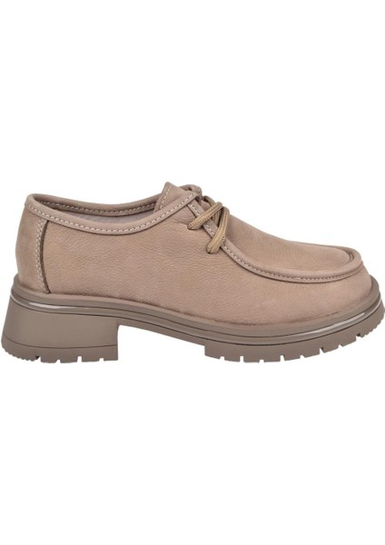 Hakiki Deri Bağcıklı Kadın Ayakkabı BEE-5547 Vizon Nubuk fiyatları