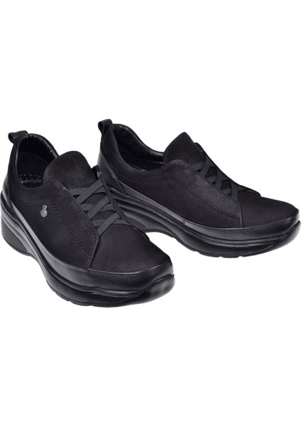 Hakiki Deri Dolgu Taban Comfort Kadın Ayakkabı BEE-069 Siyah Nubuk fırsatları