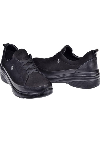 Hakiki Deri Dolgu Taban Comfort Kadın Ayakkabı BEE-069 Siyah Nubuk indirimleri