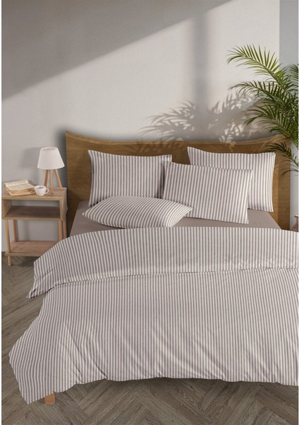 Striped %100 Pamuk Ranforce Yezra Bej Ipliği Boyalı Nevresim Takımı Tek Kişilik - 160X220 cm fiyatları