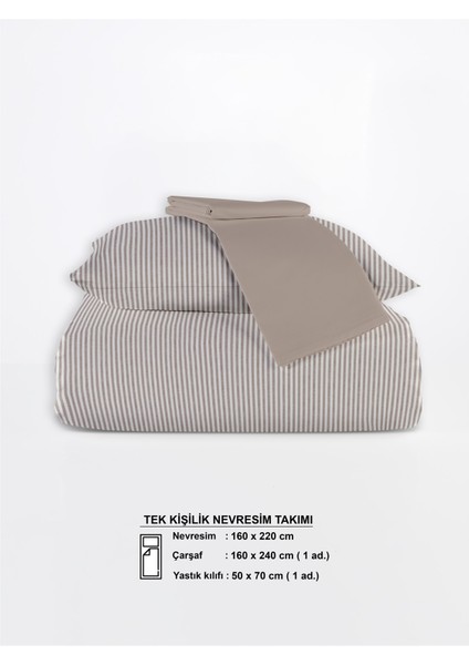 Striped %100 Pamuk Ranforce Yezra Bej Ipliği Boyalı Nevresim Takımı Tek Kişilik - 160X220 cm indirimleri