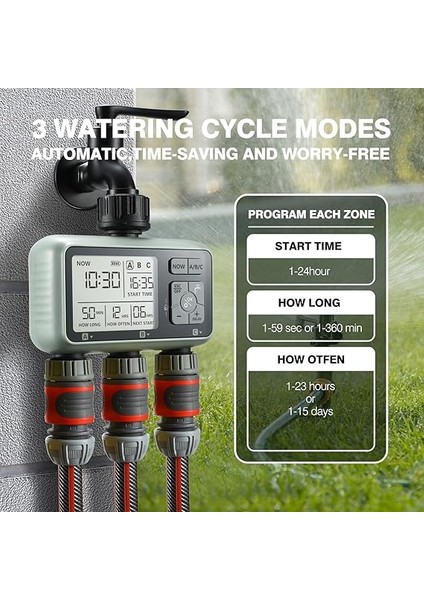 Su Zamanlayıcı Sulama Sistemi, 3 Çıkışlı Su Yağmurlama Zamanlayıcı Çim ve Bahçe Sulama Ekipmanları/otomatik Sulama Sistemi/ıpx5 Su Geçirmez/çocuk Kilit Modu/çimler Için Yağmurlama fiyatları