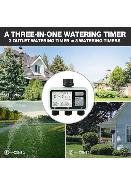 Su Zamanlayıcı Sulama Sistemi, 3 Çıkışlı Su Yağmurlama Zamanlayıcı Çim ve Bahçe Sulama Ekipmanları/otomatik Sulama Sistemi/ıpx5 Su Geçirmez/çocuk Kilit Modu/çimler Için Yağmurlama indirimleri