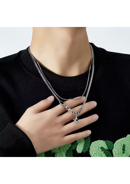 Mangostar Çift Katmanlı Kolye, Niche Tasarım, Hip-Hop Tarzı, Erkek ve Kadın Için Köprücük Kemiği Kolyesi (Yurt Dışından) fırsatları