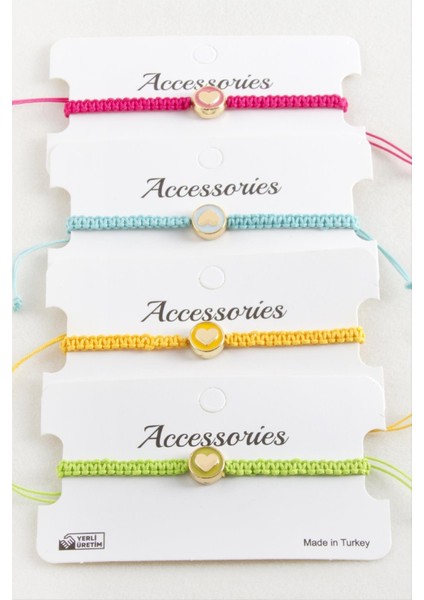 Kalp Mineli Makrome Örgülü Bileklik