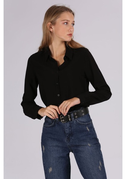Kadın Bdart Basic Düğmeli Gömlek Siyah