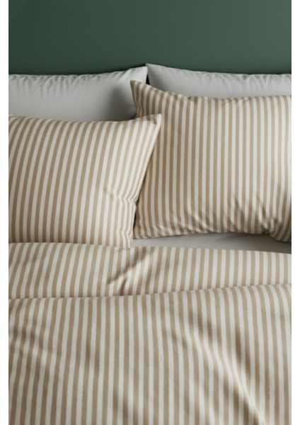 Natural Ranforce Beige Çizgili Çift Kişilik Nevresim Takımı %100 Organik Pamuk fiyatları