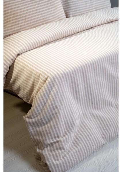 Natural Ranforce Beige Çizgili Çift Kişilik Nevresim Takımı %100 Organik Pamuk modelleri