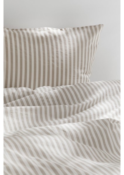 Natural Ranforce Beige Çizgili Çift Kişilik Nevresim Takımı %100 Organik Pamuk fırsatları
