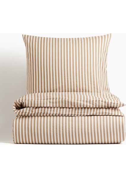 Natural Ranforce Beige Çizgili Çift Kişilik Nevresim Takımı %100 Organik Pamuk indirimleri