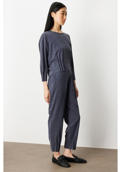 Kadın Beli Lastikli Paçası Dikişli Pantolon 64409 Lacivert fiyatları